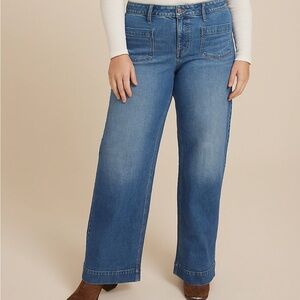 Trending Wide Leg Jeans New Style 22W Stretch Medium Blue Wash Patch Pocket NEW